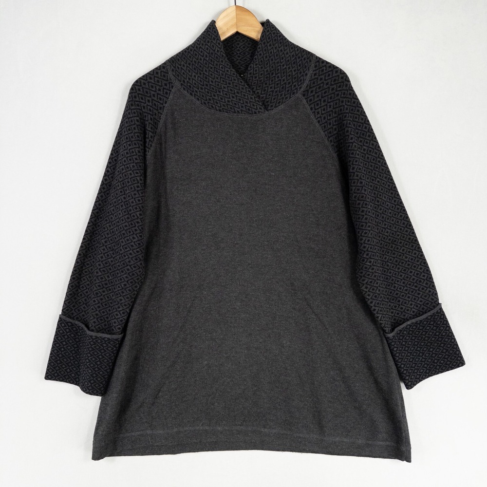 Akini Sweater Womens Plus 1X Gray Cotton Blend Pullover Cuffed Sleeve Casual